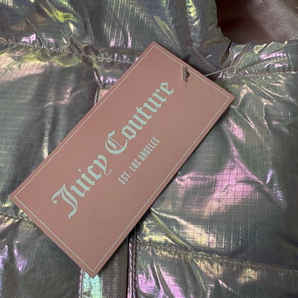 Juicy Couture Iridescent Puffer Vest Size Small NWT Holographic Pink - Picture 9 of 11